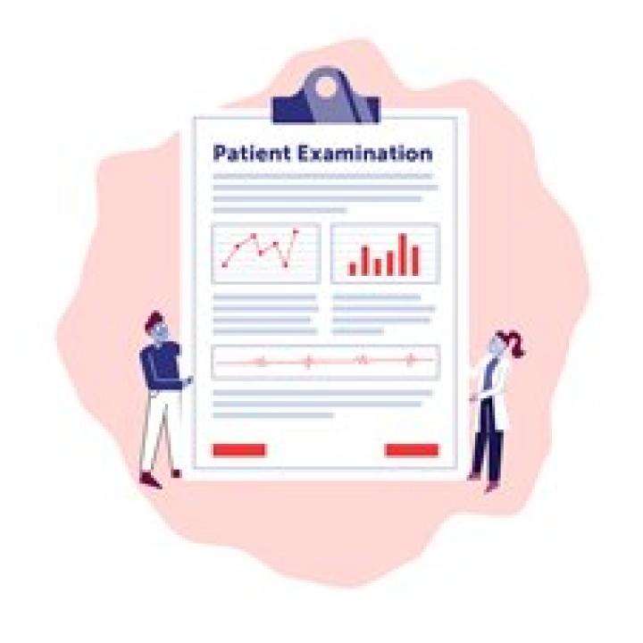 Cartoon image of a chart headed 'Patient Examination'